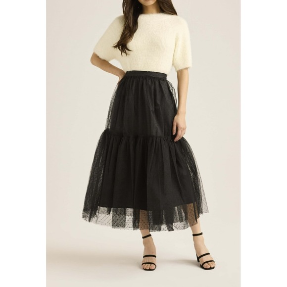 Scoop Womens Tulle Dot Midi Skirt Black Soot Size S (4-6) - Picture 3 of 7